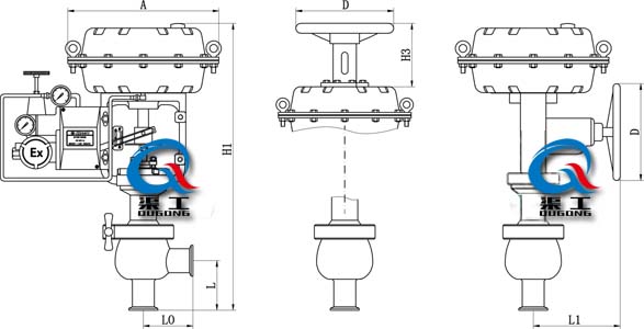 ZTRS氣動(dòng)衛(wèi)生級(jí)調(diào)節(jié)閥、食品級(jí)氣動(dòng)調(diào)節(jié)閥 (外形尺寸圖)